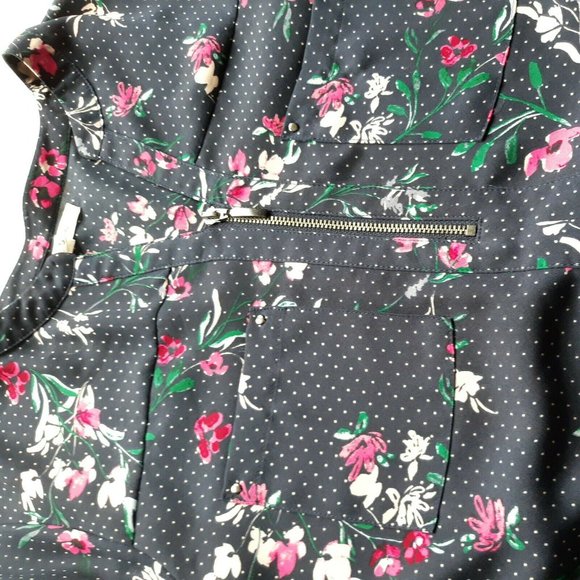 Maurices S Small Floral Polka Dot Blouse Mid Zip - Picture 5 of 8